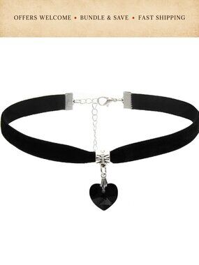 Velvet Choker Necklace Silver Plated Gothic Victorian Lolita